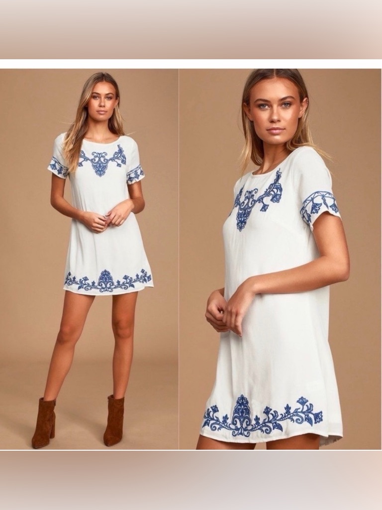 Lulus Women's Tale To Tell Embroidered Boho Chic Shift Mini Dress Size M